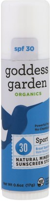 Goddess Garden, Organics, Natural Mineral Sunscreen Stick, Sport, SPF 30, 0.6 oz (17 g) ,حمام، الجمال، واقية من الشمس، سف 30-45