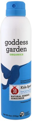 Goddess Garden, Organics, Natural Sunscreen, Kids Sport, Spray, SPF 30, 6 oz (170 g) ,حمام، الجمال، واقية من الشمس، سف 30-45، والأطفال والطفل واقية من الشمس