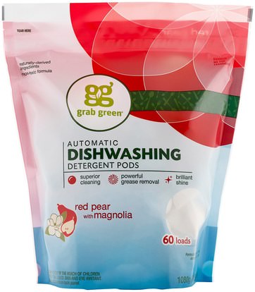 GrabGreen, Automatic Dishwashing Detergent Pods, Red Pear with Magnolia, 60 Loads, 2 lbs 4 oz (1,080 g) ,المنزل، غسل الصحون