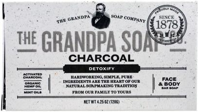Grandpas, Face & Body Bar Soap, Detoxify, Charcoal, 4.25 oz (120 g) ,حمام، الجمال، الصابون