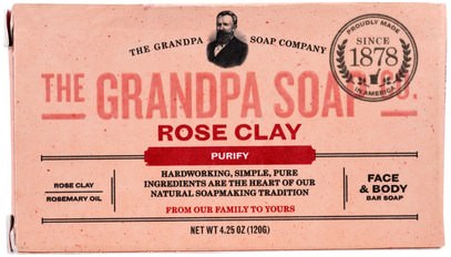 Grandpas, Face & Body Bar Soap, Purify, Rose Clay, 4.25 oz (120 g) ,حمام، الجمال، الصابون