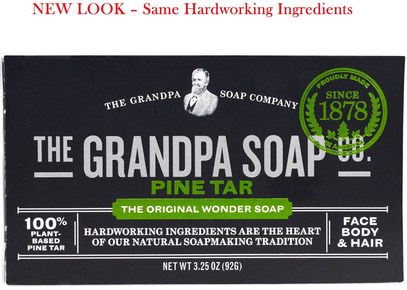 Grandpas, Face Body & Hair Bar Soap, Pine Tar, 3.25 oz (92 g) ,حمام، الجمال، الصابون