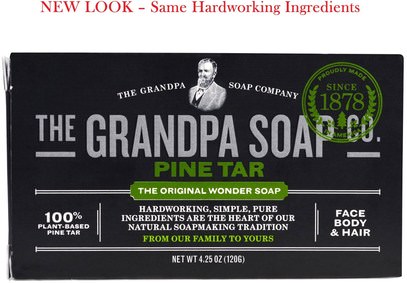Grandpas, Face Body & Hair Bar Soap, Pine Tar, 4.25 oz (120 g) ,حمام، الجمال، الصابون