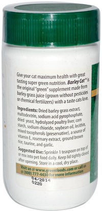 Green Foods Corporation, Barley Cat, 3 oz (85 g) ,رعاية الحيوانات الأليفة، الخضر للحيوانات الاليفة، ملحق للحيوانات الاليفة