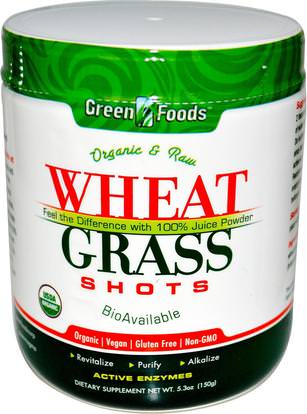 Green Foods Corporation, Organic & Raw Wheat Grass Shots, 5.3 oz (150 g) ,المكملات الغذائية، سوبرفوودس، عشب القمح