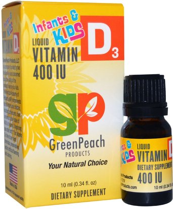 GreenPeach, Infants & Kids, Liquid Vitamin D3, 400 IU, 0.34 fl oz (10 ml) ,الفيتامينات، فيتامين d3، فيتامين d3 السائل، صحة الطفل، الطفل، الرضع المكملات الغذائية