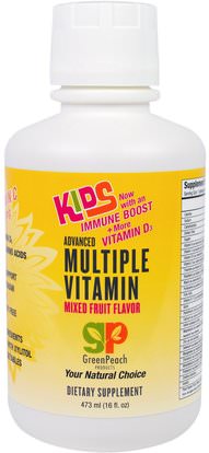 GreenPeach, Kids, Advanced Multiple Vitamin, Mixed Fruit Flavor, 16 fl oz (473 ml) ,الفيتامينات، الفيتامينات المتعددة، الأطفال الفيتامينات