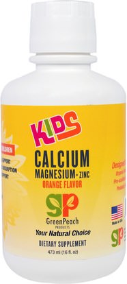 GreenPeach, Kids, Calcium Magnesium + Zinc, Orange Flavor, 16 fl oz (473 ml) ,المكملات الغذائية، المعادن، الكالسيوم، الكالسيوم السائل، صحة الأطفال، ملاحق الأطفال