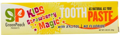 GreenPeach, Kids Strawberry Magic Toothpaste, 0.85 oz (24 g) ,حمام، الجمال، معجون الأسنان، والأطفال ومعجون الأسنان الطفل