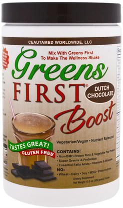 Greens First, Boost, Dutch Chocolate, 10.5 oz (300 g) ,المكملات الغذائية، سوبرفوودس، الخضر