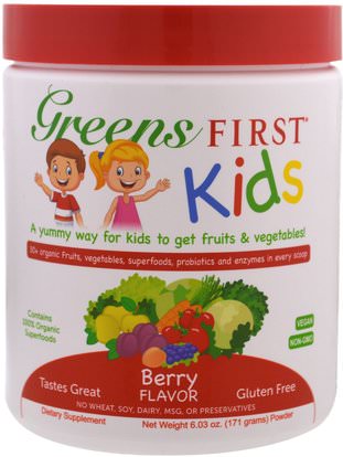 Greens First, Kids, Superfood Antioxidant Shake, Berry, 6.03 oz (171 g) ,المكملات الغذائية، مضادات الأكسدة، صحة الأطفال
