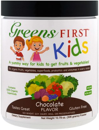 Greens First, Kids, Superfood Antioxidant Shake, Chocolate, 10.79 oz (306 g) ,المكملات الغذائية، مضادات الأكسدة، صحة الأطفال