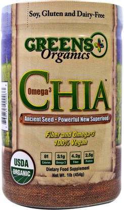 Greens Plus, Chia, Omega 3, 1 lb (454 g) ,المكملات الغذائية، إيفا أوميجا 3 6 9 (إيبا دا)، بذور شيا