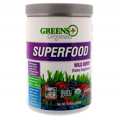 Greens Plus, Organics Superfood, Wild Berry, 8.46 oz (240 g) ,المكملات الغذائية، مقتطفات الفاكهة، سوبر الفواكه