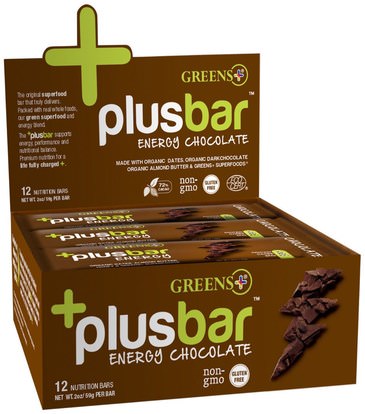 Greens Plus, Plusbar, Energy Chocolate, 12 Bars, 2 oz (59 g) Each ,المكملات الغذائية، الحانات الغذائية