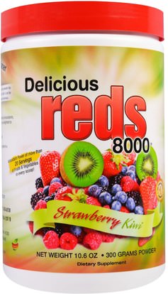 Greens World, Delicious Reds 8000, Strawberry Kiwi, Powder, 10.6 oz (300 g) ,المكملات الغذائية، سوبرفوودس