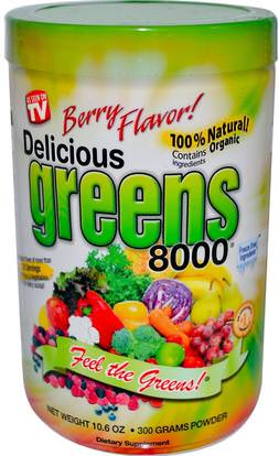 Greens World, Delicious Greens 8000, Berry Flavor, Powder, 10.6 oz (300 g) ,المكملات الغذائية، سوبرفوودس، الخضر