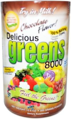 Greens World, Delicious Greens 8000, Chocolate Flavor, Powder, 10.6 oz (300 g) ,المكملات الغذائية، سوبرفوودس، الخضر