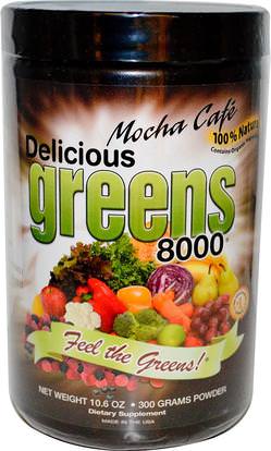 Greens World, Delicious Greens 8000, Mocha Cafe, Powder, 10.6 oz (300 g) ,المكملات الغذائية، سوبرفوودس، هيدريلا فيرتيسيلاتا