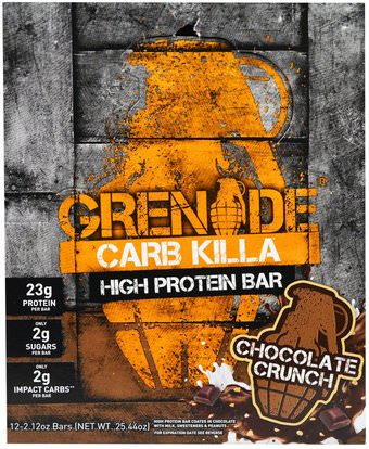 Grenade, Carb Killa Bars, Chocolate Crunch, 12 Bars, 2.12 oz (60 g) Each ,والرياضة، والبروتينات والبروتينات، بروتين الرياضة
