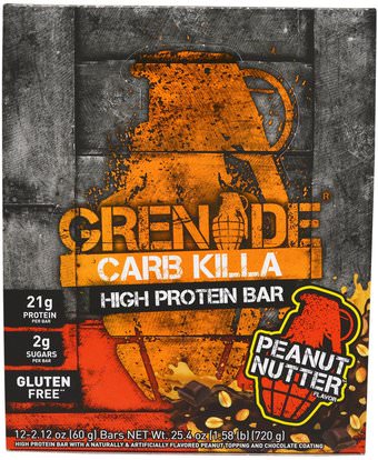 Grenade, Carb Killa Bars, Peanut Nutter, 12 Bars, 2.12 oz (60 g) Each ,والرياضة، والبروتينات والبروتينات، بروتين الرياضة
