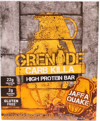 Grenade, Carb Killa, High Protein Bar, Jaffa Quake Chocolate Orange, 12 Bars, 2.12 oz (60 g) Each ,والرياضة، والبروتين أشرطة