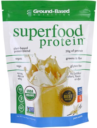 Ground Based Nutrition, Organic Superfood Protein, Pure Vanilla, 14.2 oz (402 g) ,المكملات الغذائية، سوبرفوودس، مضادات الأكسدة