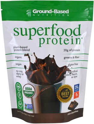 Ground Based Nutrition, Organic Superfood Protein, Rich Chocolate, 14.8 oz (420 g) ,المكملات الغذائية، سوبرفوودس، مضادات الأكسدة