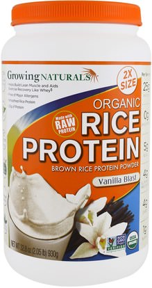 Growing Naturals, Organic Rice Protein, Brown Rice Protein Powder, Vanilla Blast, 32.8 oz (930 g) ,المكملات الغذائية، البروتين، مسحوق بروتين الأرز، بروتين الأرز
