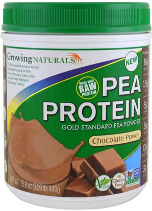 Growing Naturals, Pea Protein, Chocolate Power, 15.8 oz (449 g) ,المكملات الغذائية، البروتين، بروتين البازلاء