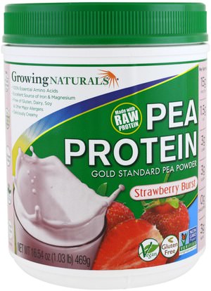 Growing Naturals, Pea Protein, Strawberry Burst, 16.54 oz (469 g) ,المكملات الغذائية، البروتين، بروتين البازلاء