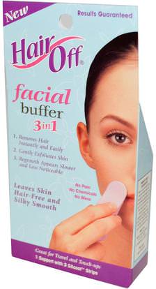 HairOff, Facial Buffer 3 in 1 Kit ,حمام، الجمال، الحلاقة، شرائط الشمع إزالة الشعر، العناية بالوجه