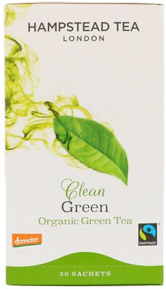 Hampstead Tea, Clean Green, Organic Green Tea, 20 Sachets, 1.41 oz (40 g) ,الطعام، شاي الأعشاب، الشاي الأخضر