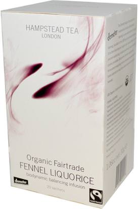 Hampstead Tea, Organic Fairtrade Fennel Liquorice, 20 Sachets, 1.06 oz (30 g) ,الأعشاب، الشمر، شاي الأعشاب، عرق السوس الجذر الشاي