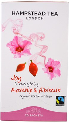 Hampstead Tea, Rosehip & Hibiscus, Organic Herbal Infusion, 20 Sachets, 1.06 oz (30 g) ,الطعام، شاي الأعشاب، الخبازى