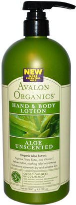 Herb-sa Avalon Organics, Hand & Body Lotion, Aloe Unscented, 32 oz (907 g)