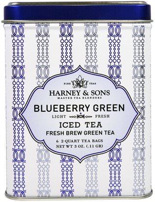 Harney & Sons, Blueberry Green Iced Tea, 6 - 2 Quart Tea Bags, 3 oz (0.11 g) ,المكملات الغذائية، مضادات الأكسدة، الشاي الأخضر