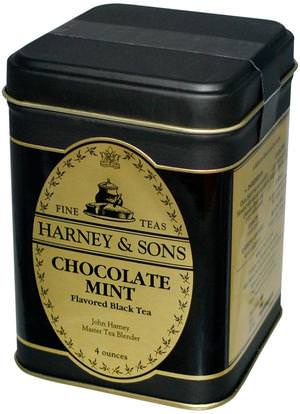 Harney & Sons, Chocolate Mint Flavored Black Tea, 4 oz ,الطعام، شاي الأعشاب، الشاي الأسود