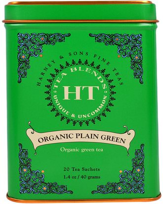 Harney & Sons, HT Tea Blend, Organic Plain Green, 20 Tea Sachets, 1.4 oz (40 g) ,المكملات الغذائية، مضادات الأكسدة، الشاي الأخضر، الغذاء، الشاي العشبية