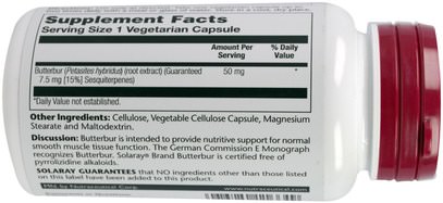 والصحة، والحساسية، والزبدة Solaray, Butterbur, Extract, 50 mg, 60 Veggie Caps