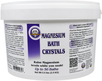 Health and Wisdom Inc., Magnesium Bath Crystals, 5.5 lbs (2.5 kg) ,حمام، الجمال، أملاح الاستحمام، المضادة الألم