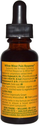 والصحة، ومكافحة الألم Herb Pharm, Willow Minor Pain Response, Nervous System, 1 fl oz (30 ml)