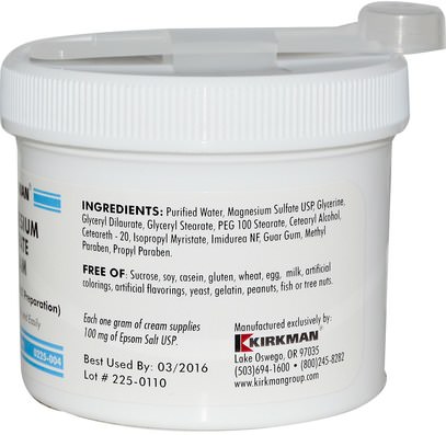 والصحة، ومكافحة الألم Kirkman Labs, Magnesium Sulfate Cream, 4 oz (113 g)