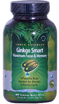 الصحة، اضطراب نقص الانتباه، إضافة، أدهد، الدماغ، فينبوسيتين، الذاكرة Irwin Naturals, Ginkgo Smart, Maximum Focus & Memory, 60 Liquid Soft-Gels