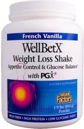 الصحة، السكر في الدم، المكملات الغذائية، الألياف، بكس Natural Factors, WellBetX, Weight Loss Shake, French Vanilla, 1.9 lbs (854 g)
