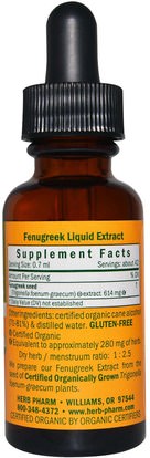 الصحة، دعم السكر في الدم، الحلبة Herb Pharm, Fenugreek, 1 fl oz (30 ml)