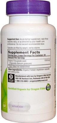 الصحة، دعم السكر في الدم، الحلبة Oregons Wild Harvest, Fenugreek, Non-GMO, 90 Vegetarian Capsules