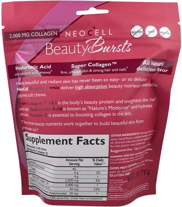 الصحة، العظام، هشاشة العظام، نوع الكولاجين i & إي Neocell, Beauty Bursts, Gourmet Collagen Soft Chews, Super Fruit Punch, 2,000 mg, 60 Soft Chews