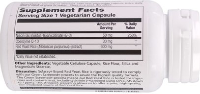 الصحة، دعم الكوليسترول، الأرز الخميرة الحمراء + أنزيم q10 Solaray, Red Yeast Rice CoQ-10, 60 Vegetarian Capsules