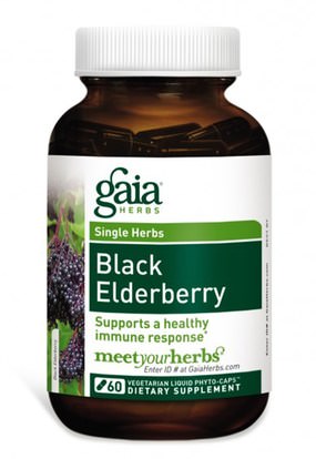 الصحة، الإنفلونزا الباردة والفيروسية، إلديربيري (سامبوكوس) Gaia Herbs, Black Elderberry, 30 Vegetarian Liquid Phyto-Caps